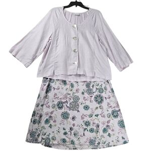 VTG Habitat Linen Oversized Medium Top XL Elastic Waist Midi‎ Skirt Set Made USA